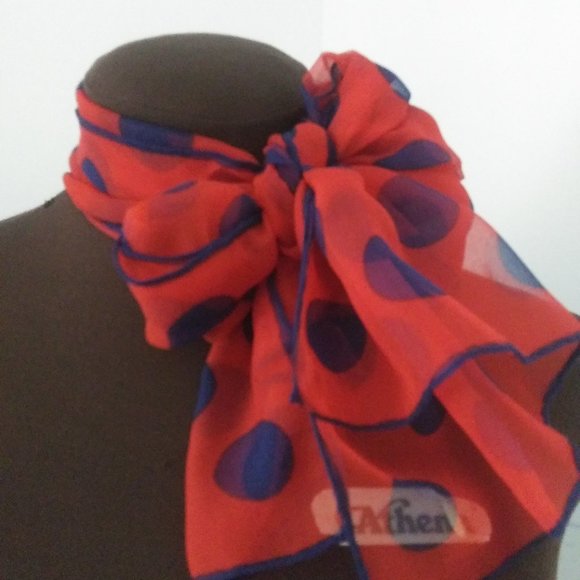 Authentic Original Vintage Style Accessories - VINTAGE RED AND NAVY POLKA DOT SCARF